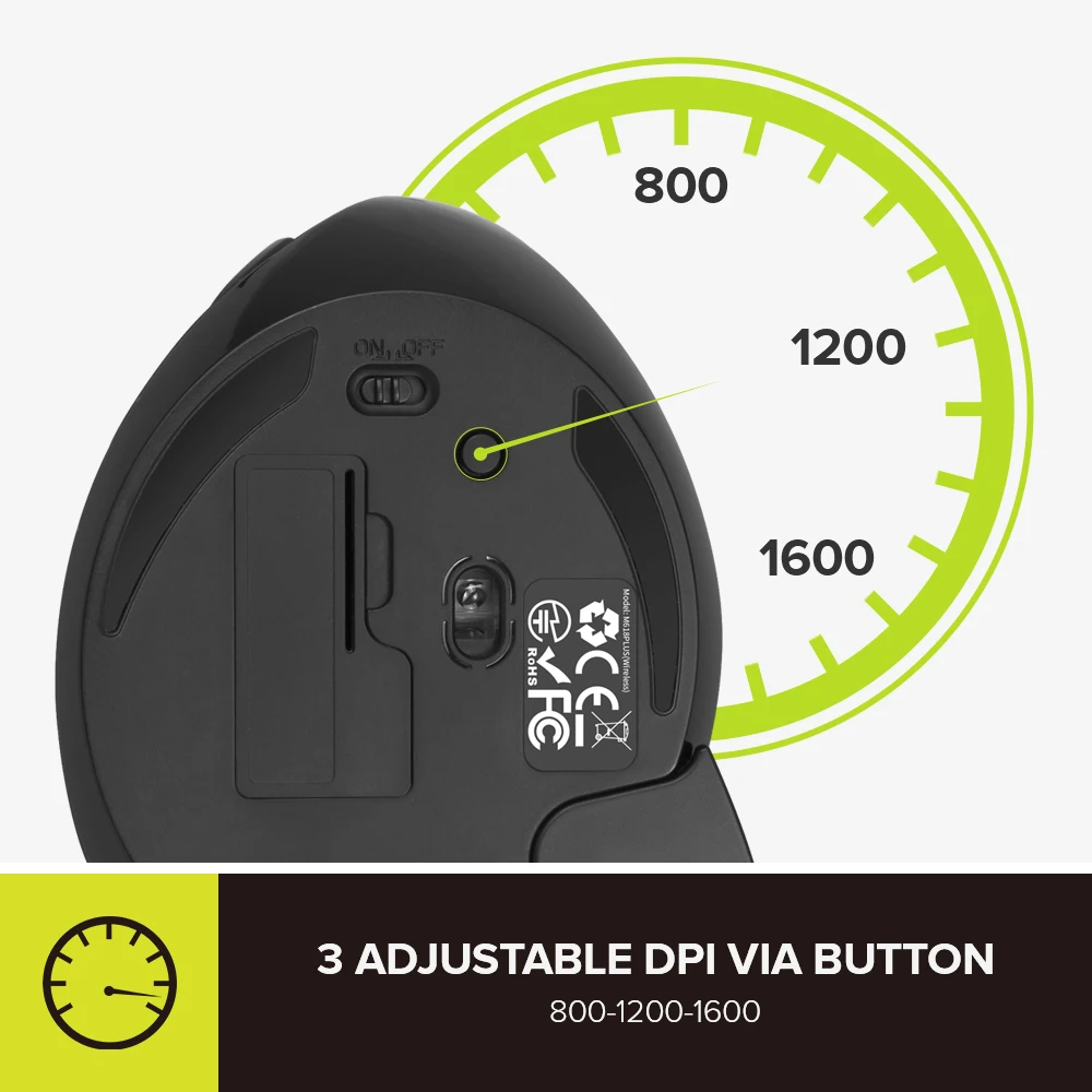 Delux M618 Plus Ergonomic Vertical Wireless Mouse DPI 1600 6 Function Buttons Optical Mice with Removable Palm Rest For Computer