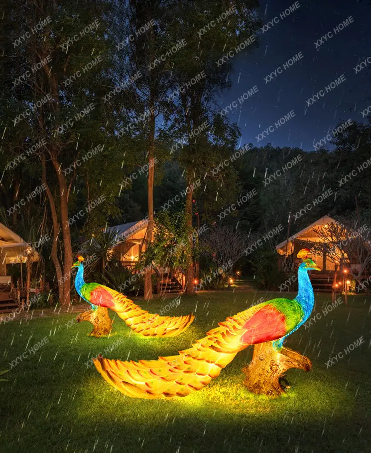 Outdoor Luminous Red-Crowned Crane Animal Modeling Lamp GRP Sculpture Lighting Lamp