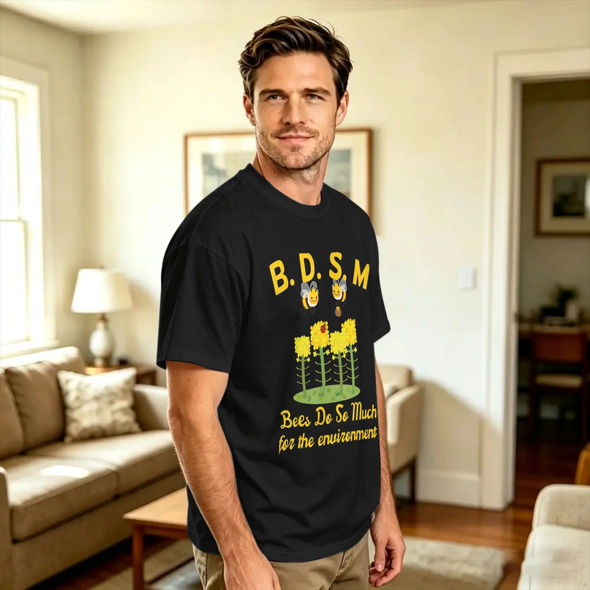 bees do so much for the environment T Shirt Summer  Pure Cotton T-Shirts For Man Custom Tshirt Short Sleeves Vintage Clothing