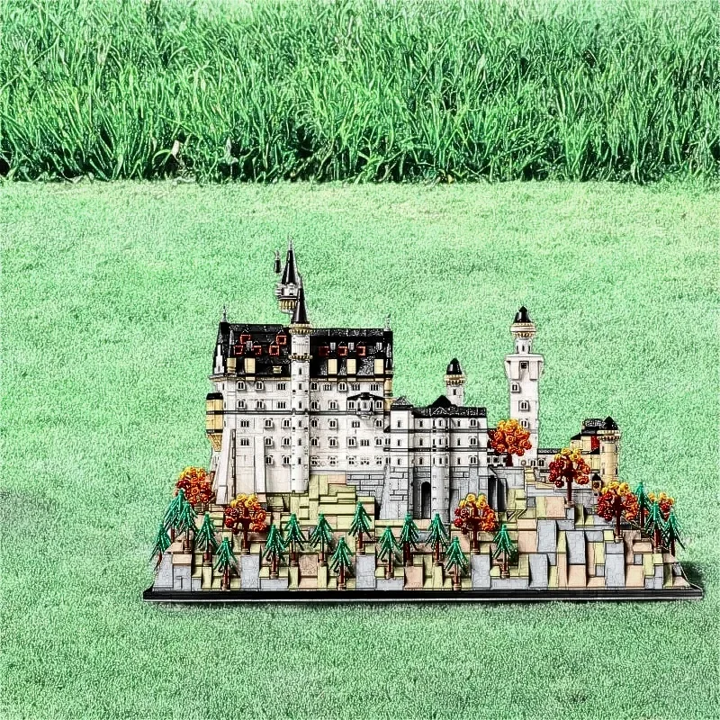 Europejski Zamek Las Krajobraz Klocki Zabawka DIY Zamek Neuschwanstein Model Architektoniczny Prezent na Boże Narodzenie