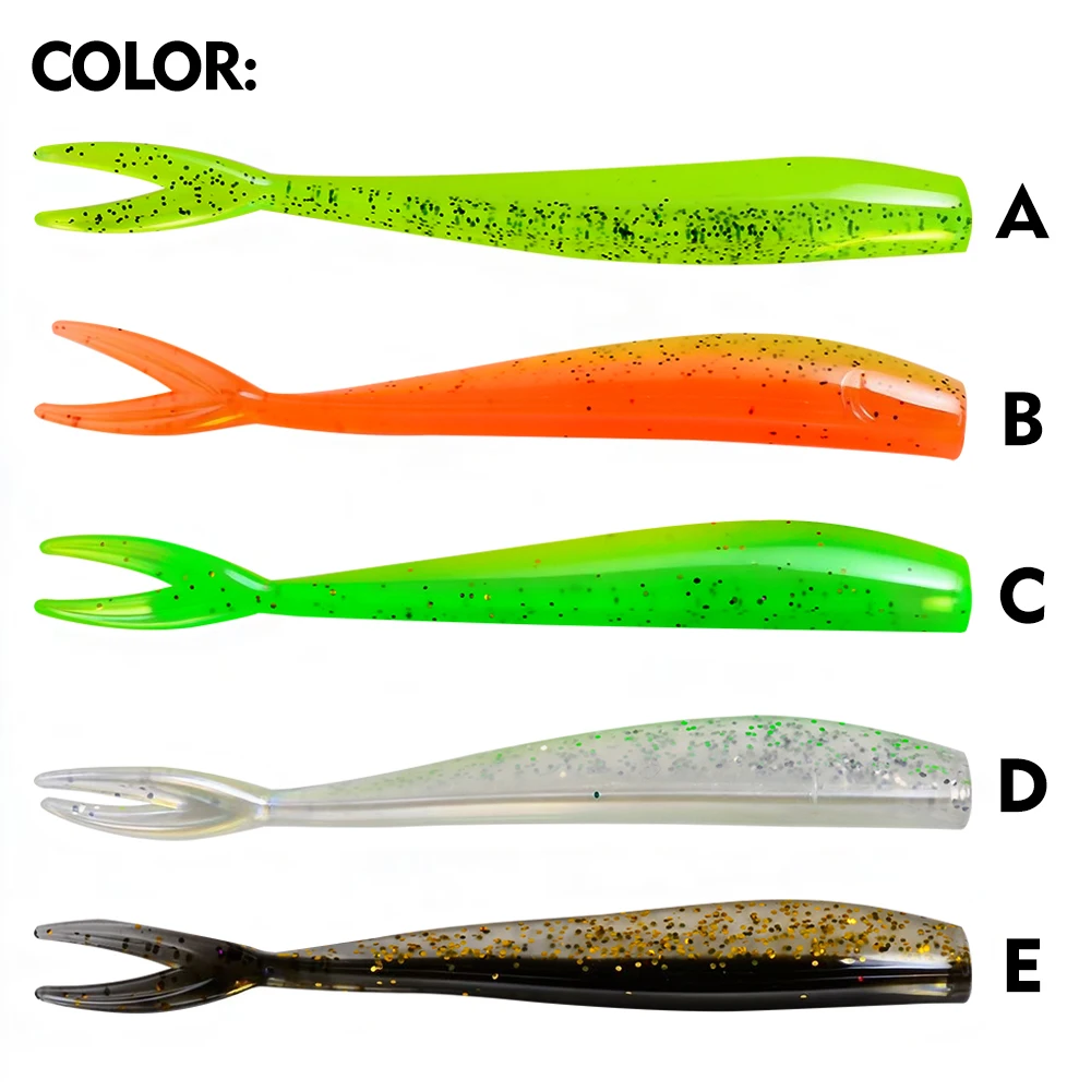 Proberos 12pcs/bag Floating Drop Soft Bait Fishing Lure 10cm V-shape Split Tail Swimbait 3.4g Worm Seawater Bass Fishing Bait