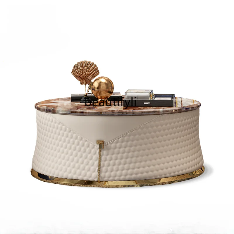 

Classical round Coffee Table Post-Modern Mild Luxury Marble Coffee Table Hong Kong Model Room Hotel Furniture side table