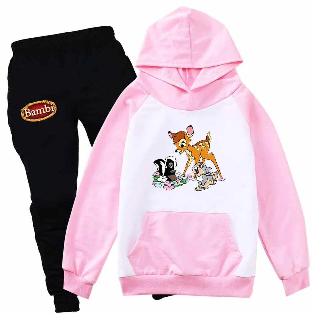 Bambi Boys Girls Casual Thin Hoodies Black Pants Kids Sportswear Suits Children Outerwear Clothing Sets