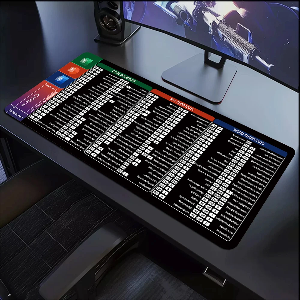 Excel Word PowerPoint Shortcut Cheat Sheet Desk Pad NonSlip Office and Gaming Mouse Pad Windows Keyboa