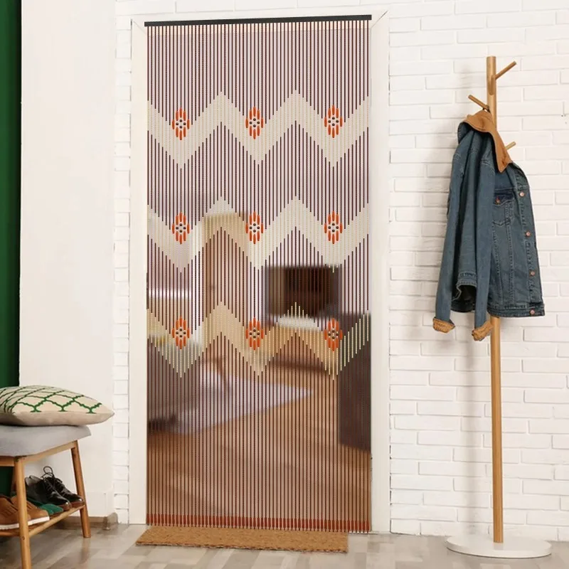 Bamboo Wood Beaded Curtain Colorful Doorway Bead String Curtain Simple Installation Round Bead Pendants