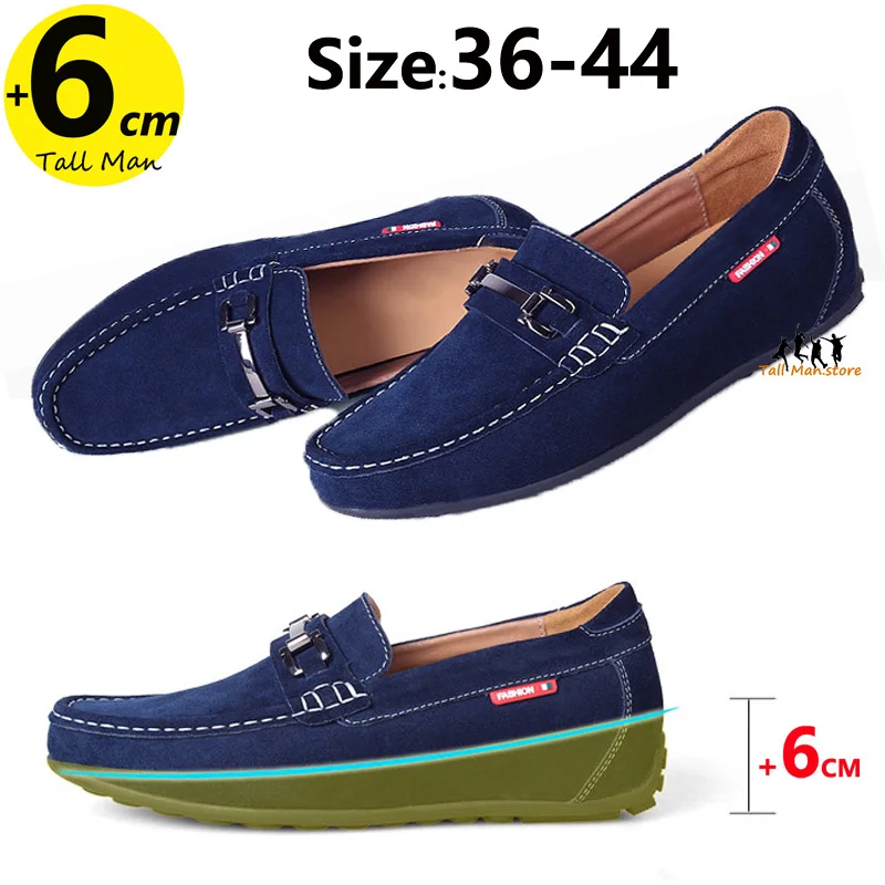 Business Loafers Man Elevator Height Increase Shoes for Men Insole 6cm Drive Lift Suede Leather  British Fashion