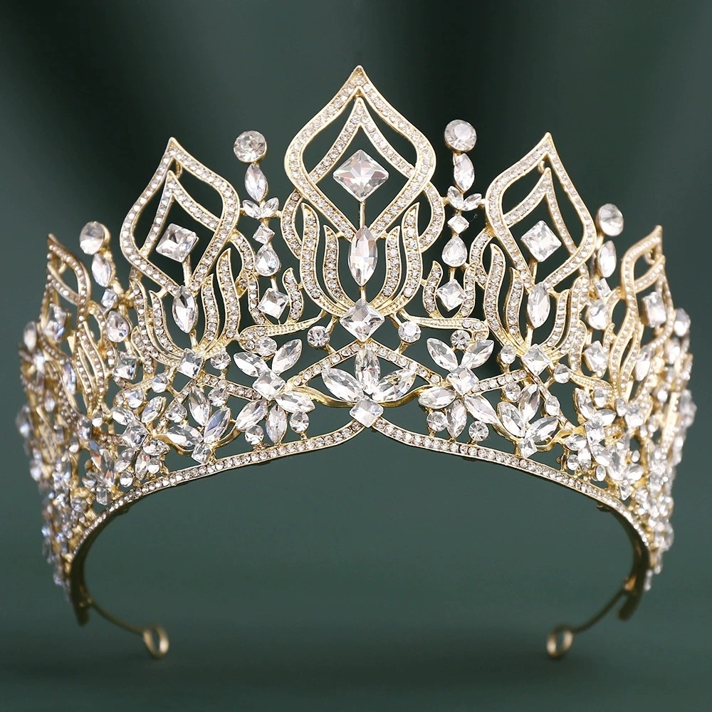 European Vintage Rhinestone Large Pageant Hair Crown Luxury Queen Tiara Wedding Prom Competition Hair Accessory