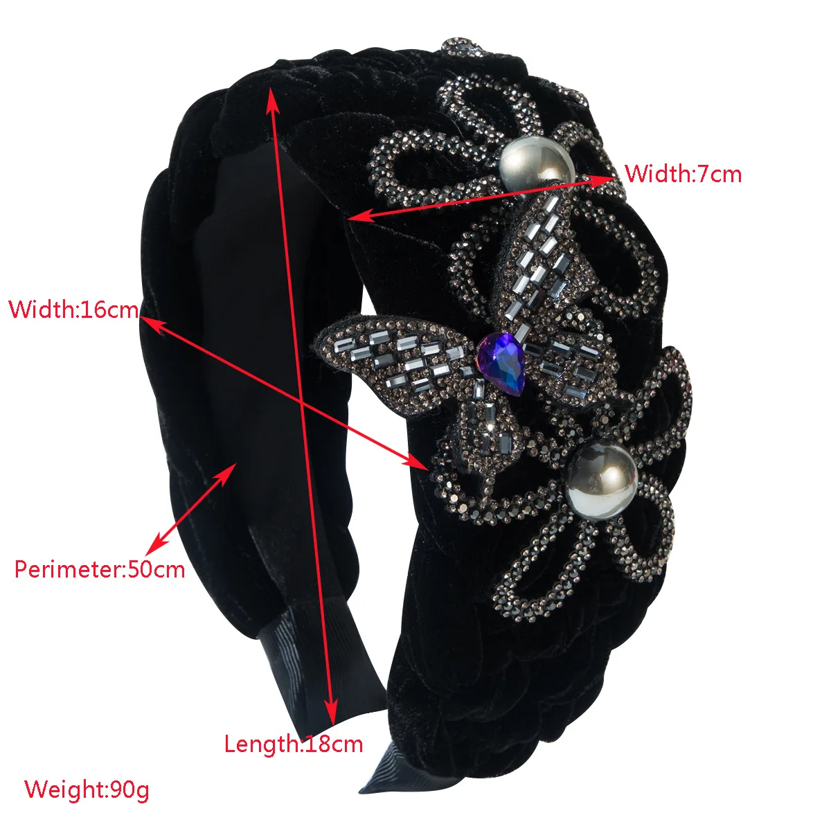 Autumn and winter velvet heavy industry flower butterfly headband wide edge high cranial top retro temperament headband light lu