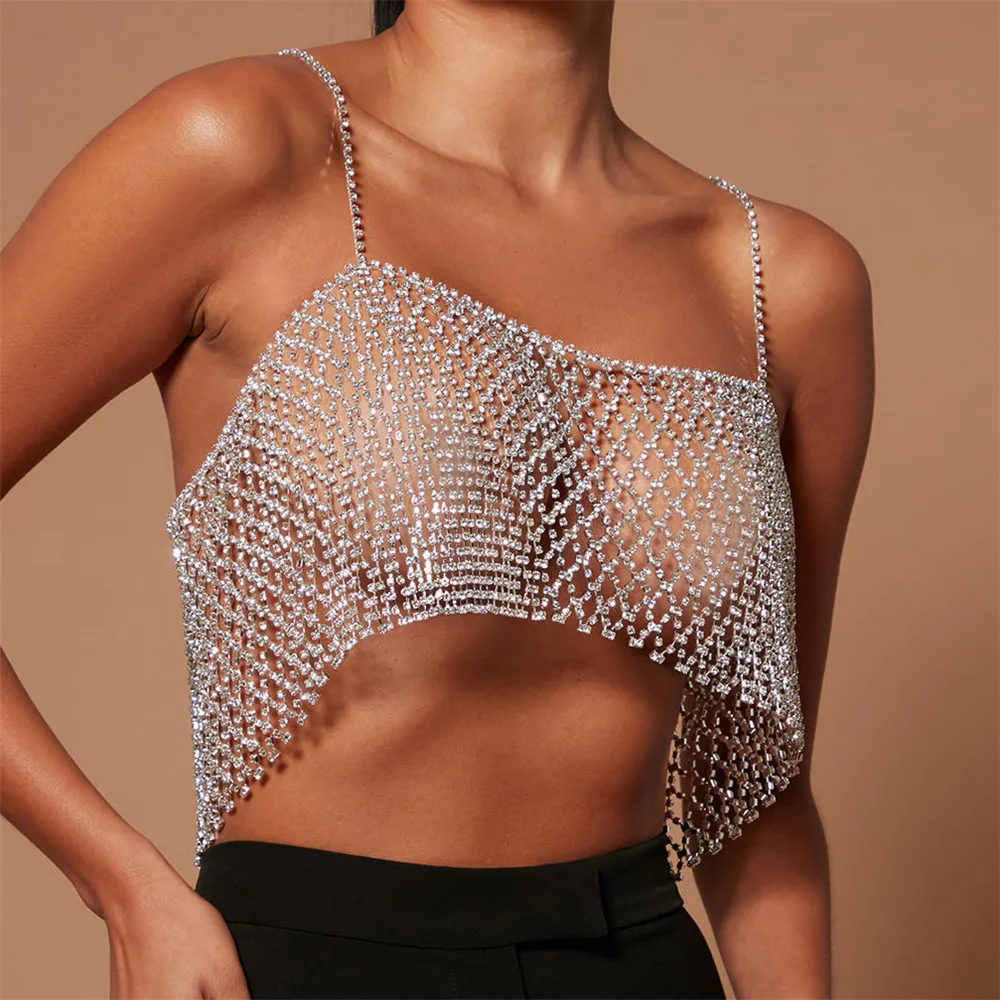 Luxurious Sexy Body Jewelry Crystal grid Bra Chain  Fashion shawl necklace Chest Chain Bikini Chest Chain Wrapping Chain Party