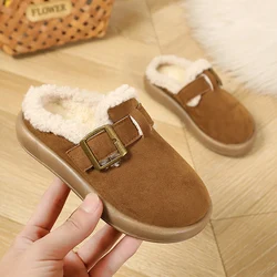 Inverno bambini pantofola di cotone scarpe da ragazza calde appartamenti per interni scarpe per bambini pantofola di peluche di pelliccia di lusso antiscivolo per ragazze