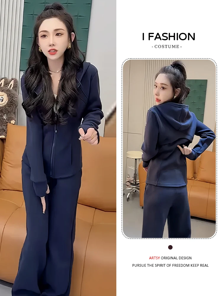 캐주얼 스포츠웨어 세트 여성용 루즈핏 후디 와이드 레그 팬츠 투피스 세트 가을 겨울 신상 플러스 사이즈 패션