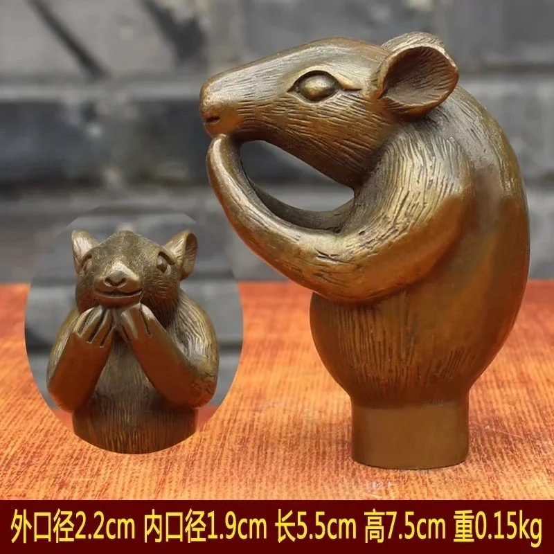 Brass Zodiac Mouse Walking Stick Head Ornaments Walking Stick Head Collection Decorative