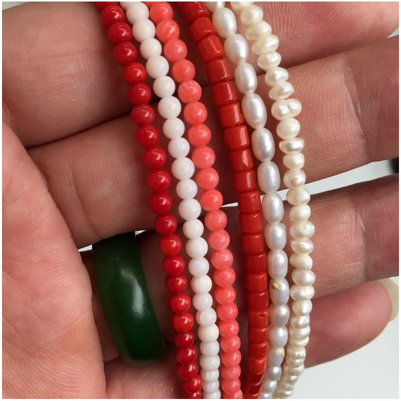 Natural pearl Romantic Fashion Beautiful Artificial Red Coral 3-4mm Round Beads Necklace Chain Choker Clavicle Jewelry 15inch