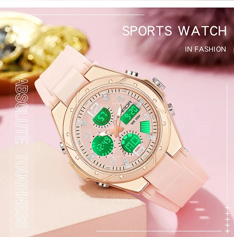 SANDA Luxury New Ms LED Digital Sport Watch Fashion Casual Women Girl Military 50M Waterproof Quartz Ms. Wristwatches