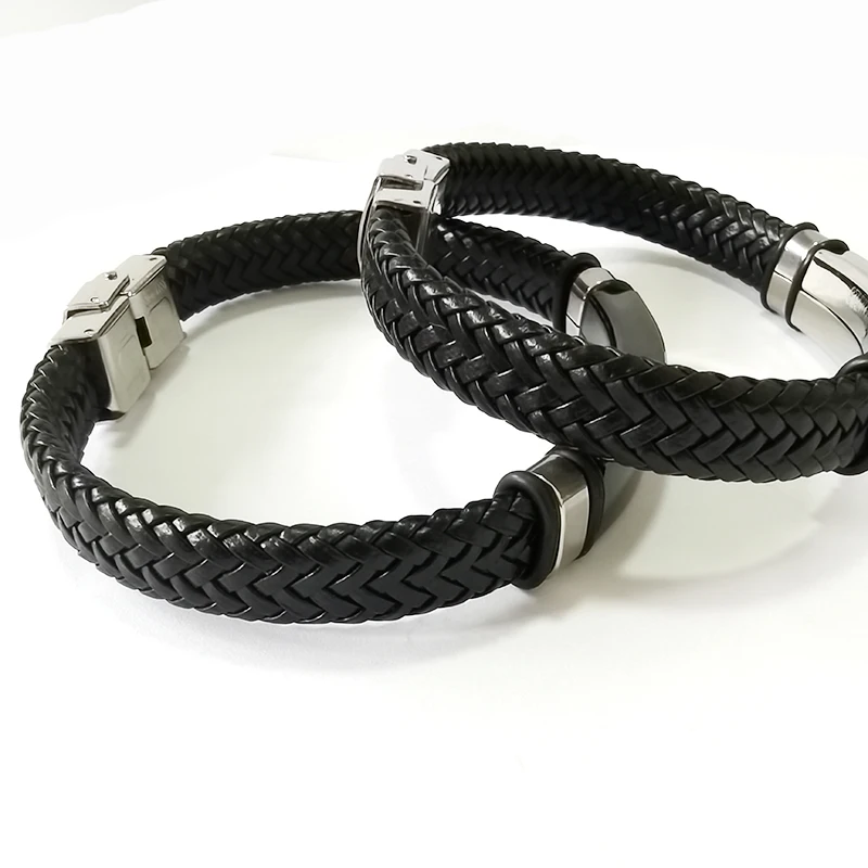 10mm Custom Text Name Logo 16 shares Leather Bracelet Stainless Steel Bracelets For Women Men ID Bracelet