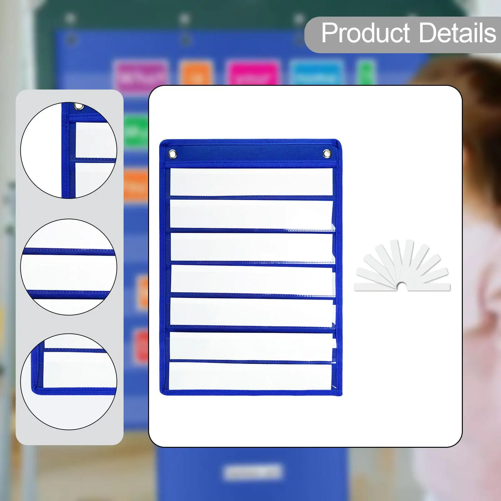 Classroom Schedule Pocket Chart with 7 Transparent Pockets Wall Mount Design and 10 Dry Erase Cards Sturdy Oxford Cloth for Home