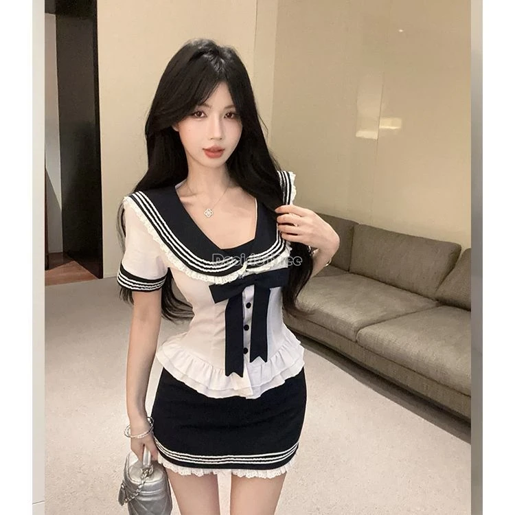 2025年新作 韓国風 日本風 レディース セットアップ 夏 学生服 シャツ 半袖 細見え ハーフ丈スカート ツーピース セクシー JKセット