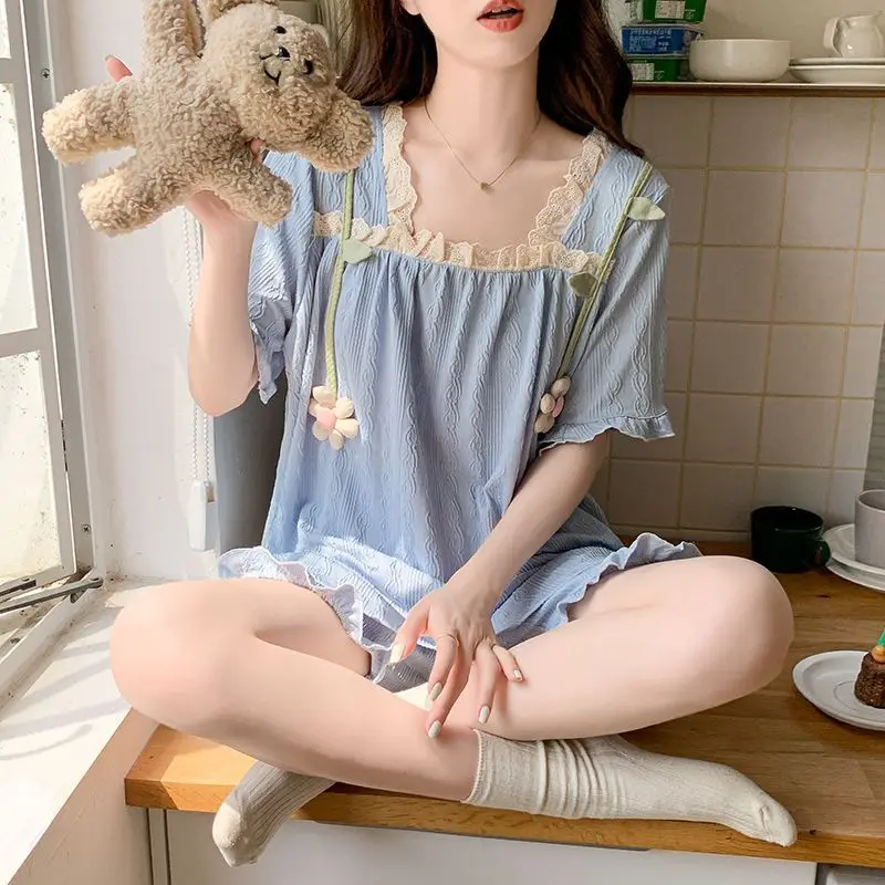 

5XL Plus Size Cloud Cotton Summer Sleepwear Women Korean Pajamas Female Bedroom Set Woman 2 Pieces Loungewear Tops with Shorts