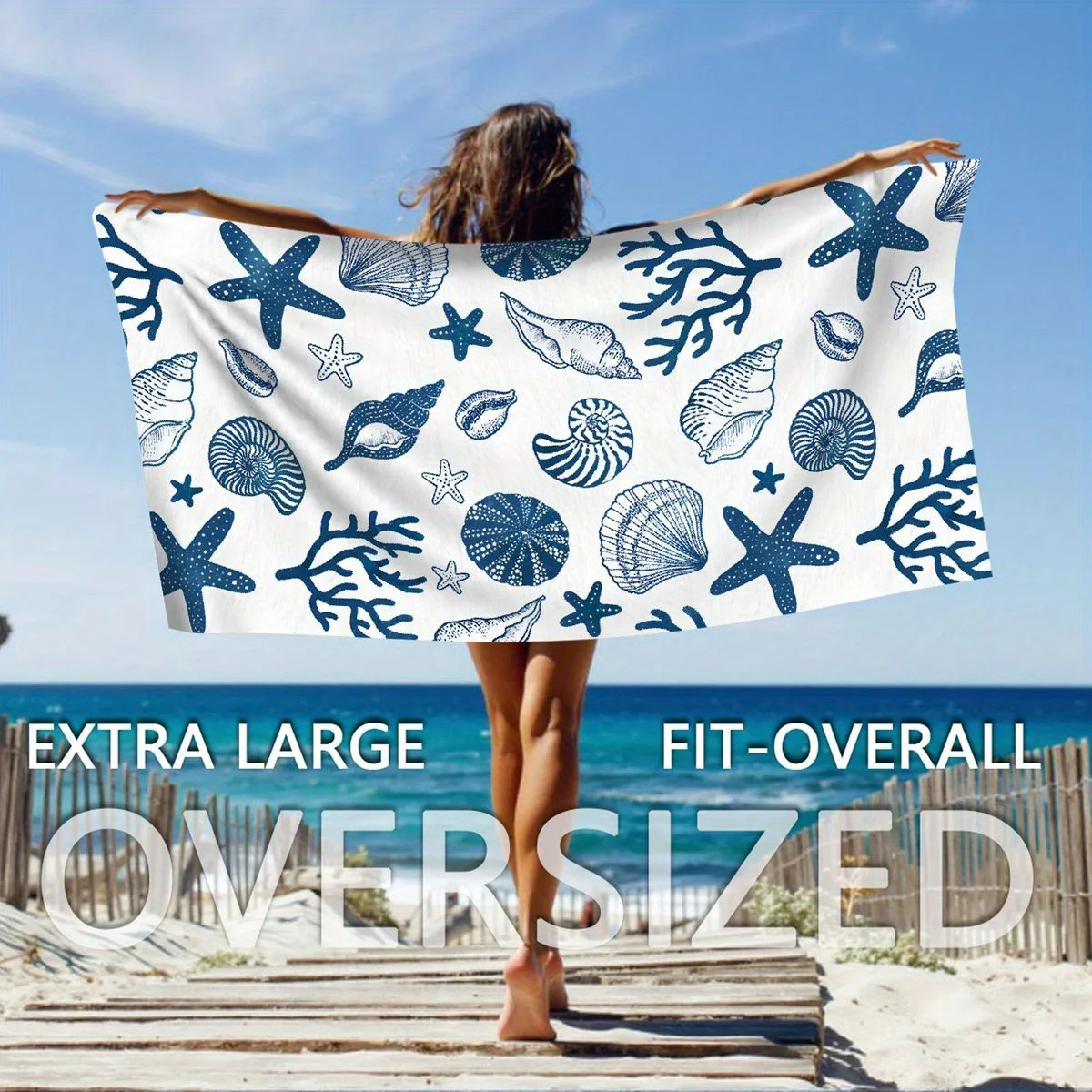 Chic Nautical Beach Towel: Embrace the Elegant Sea Life Design with Soft Comfort for Your Coastal Adventures