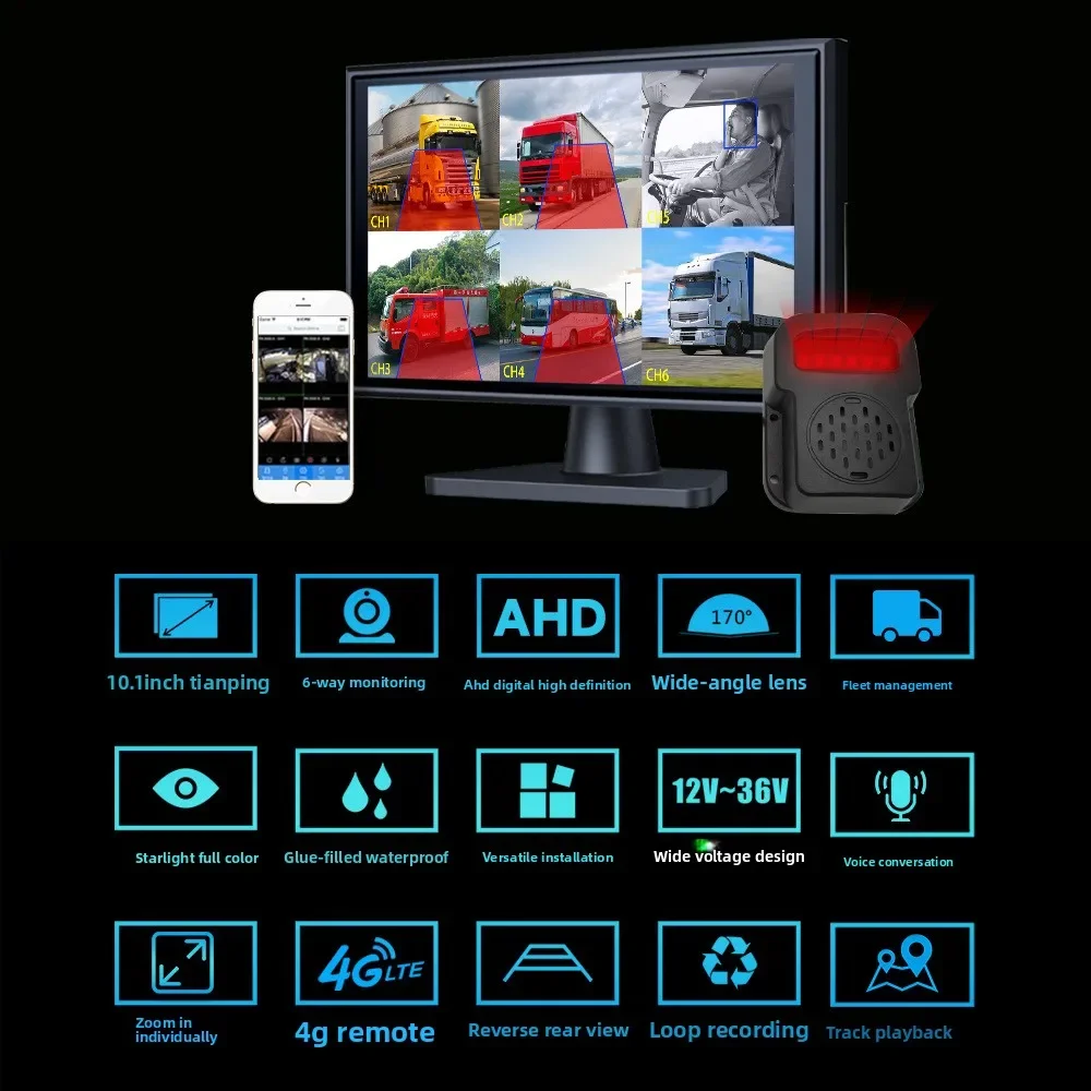 Truck 24V Four-way High Definition 4G Remote Monitoring Fleet Management Blind Spot Warning, Driving Recorder Reversing Image
