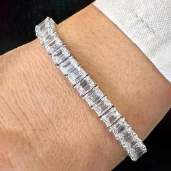 1ct 5*7mm Emerald Cut Moissanite Tennis Bracelet for Women Men Original Sterling Silver 925 Chain Party Bangles Wholesale