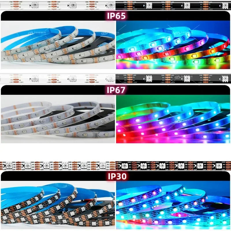 1/2/3/4/5M WS2815 DC12V WS2812B LED Strip Light RGB Individually Addressable LED Lights Dual Signal 30 60 144 LEDs IP30 65 67