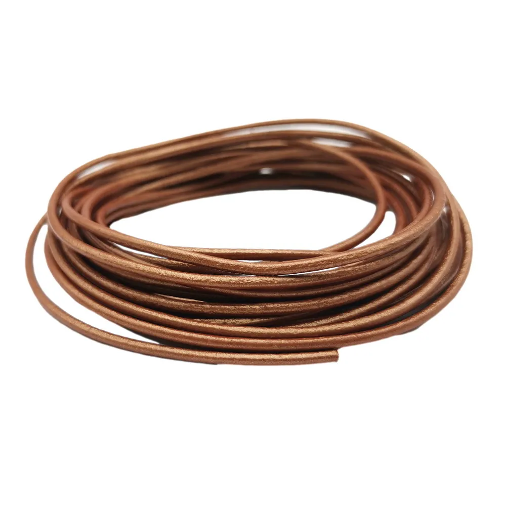 Metallic Copper 5 Yards 2mm Leather Strap 2.0mm Diameter Genuine Leather Cord Bracelet Necklace Making