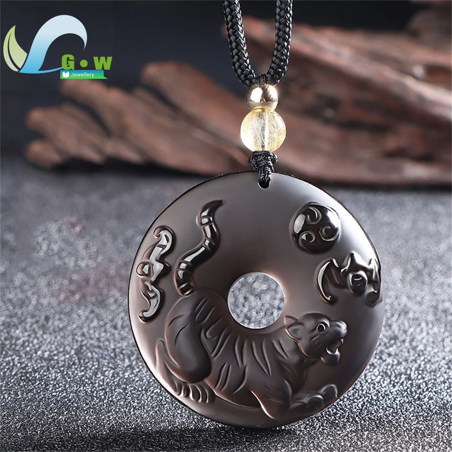 handmade-black-obsidian-gemstone-zodiac-birth-year-with-adjustable-chain-unisex-protection-amulet-chinese-jewelry-peace-pendant