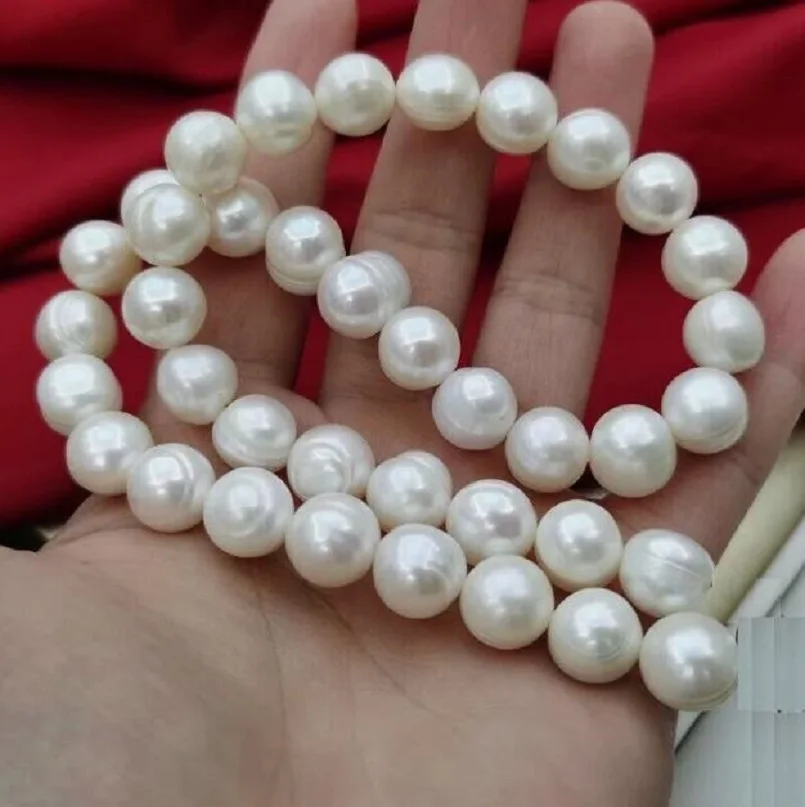 18 inch large 11-12mm natural South Sea white Baroque pearl necklace with 14KP