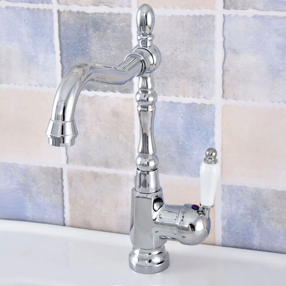 

Polished Chrome Brass Kitchen Bathroom Sink Swivel Spout Faucet Hot Cold Mixer Tap asf642