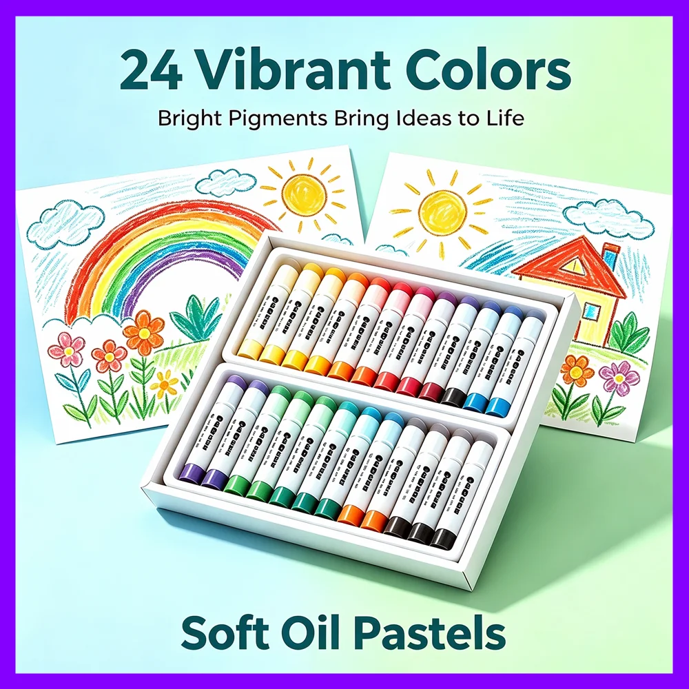 12/24 Macaron Colors Solid Watercolor Oil Paint Sticks, Washable Water-Soluble Twist-Up Crayons for Kids Art Drawing & Graffiti