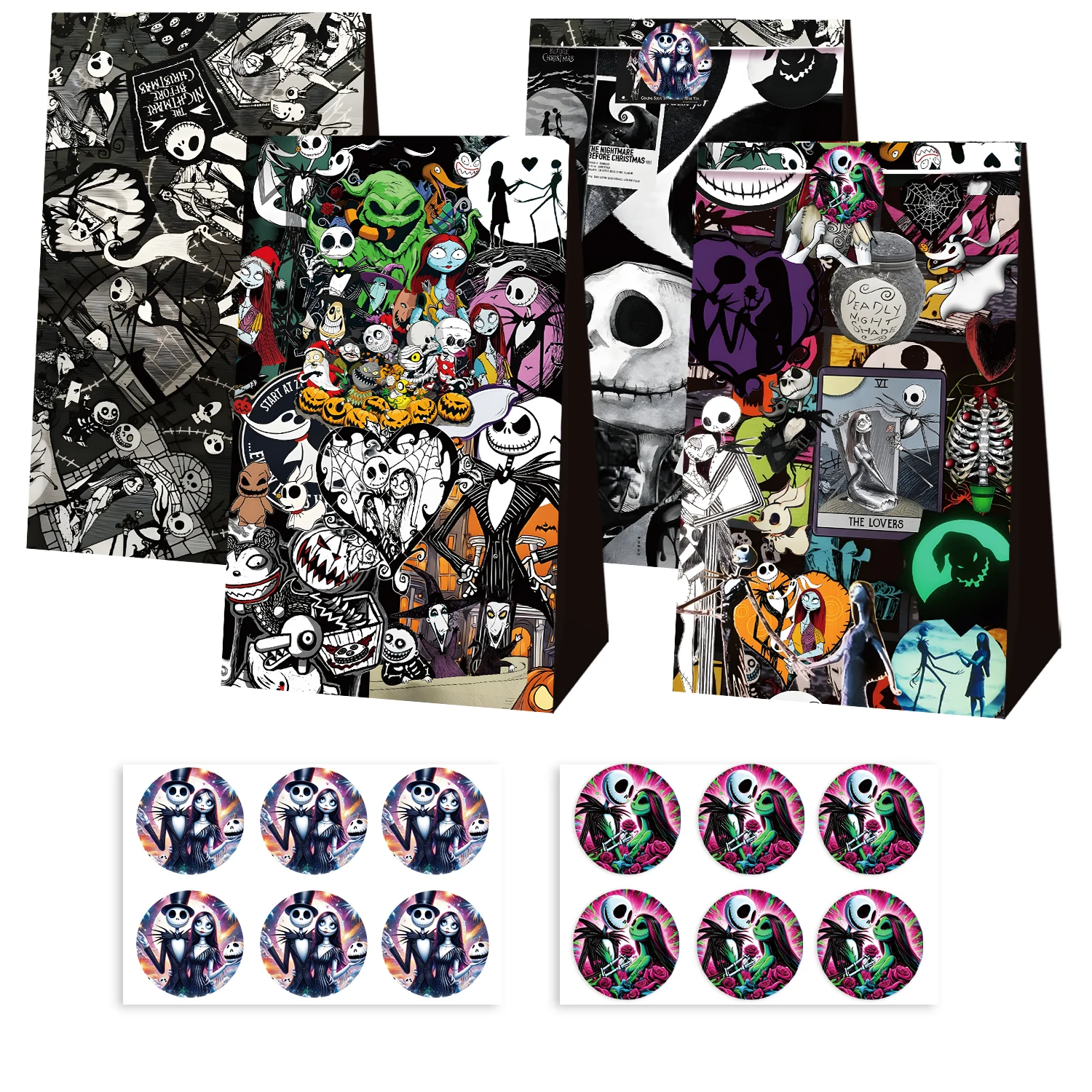 ナイトメア・ビフォア・クリスマス キャンディーペーパーバッグセット サリーとジャックのフィギュア付き - 12/24個入り ハンドバッグ 誕生日 ハロウィン デコレーション ギフト