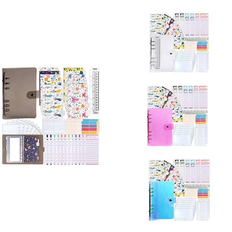 A6 PVC Binder Cover,Budget Envelope, Storage Card Bags,Blank Stickers For 6-Ring Cash Envelopes,Daily Money Planner