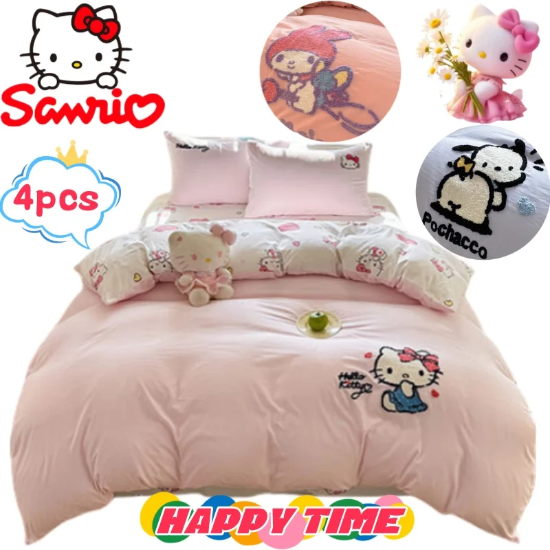 

Новый комплект из четырех предметов Sanrio Hello Kitty My melody Kuromi Cinnamoroll, креативное дорожное постельное белье с мультяшным принтом для девочек