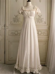 White Embroidery Regency Era Dress Empire Waist Jane Austen Costume Robe Vintage High Waistline Tea Party Wedding Dress Ball Gow