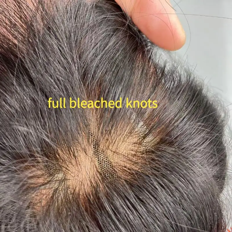 Asian Men‘s Toupee Full Lace Base with Full Bleached Knots Breathable And Soft Hair Units Straight Hair For Men Units Protesis ’