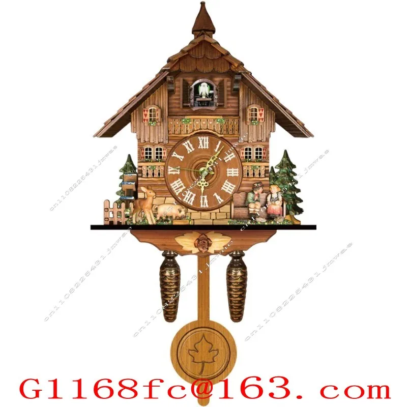 Wooden Hourly Clock Cuckoo Wall Clock Cuckoo Alarm  Nordic Retro  Living Room  Ornament