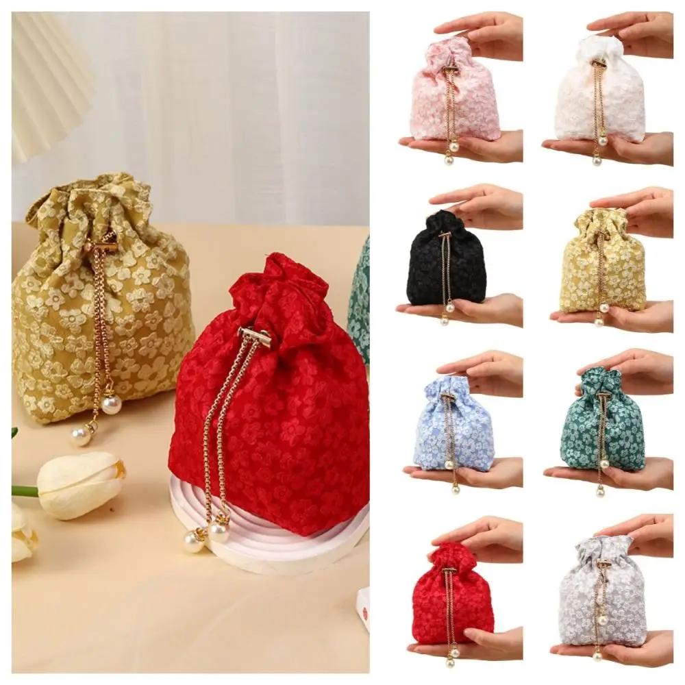 Chain Flower Drawstring Bag Ins Korean Style Pearl Festive Sugar Bag Wedding Candy Bag Bucket Bag Gift Packing Bag Female/Girls