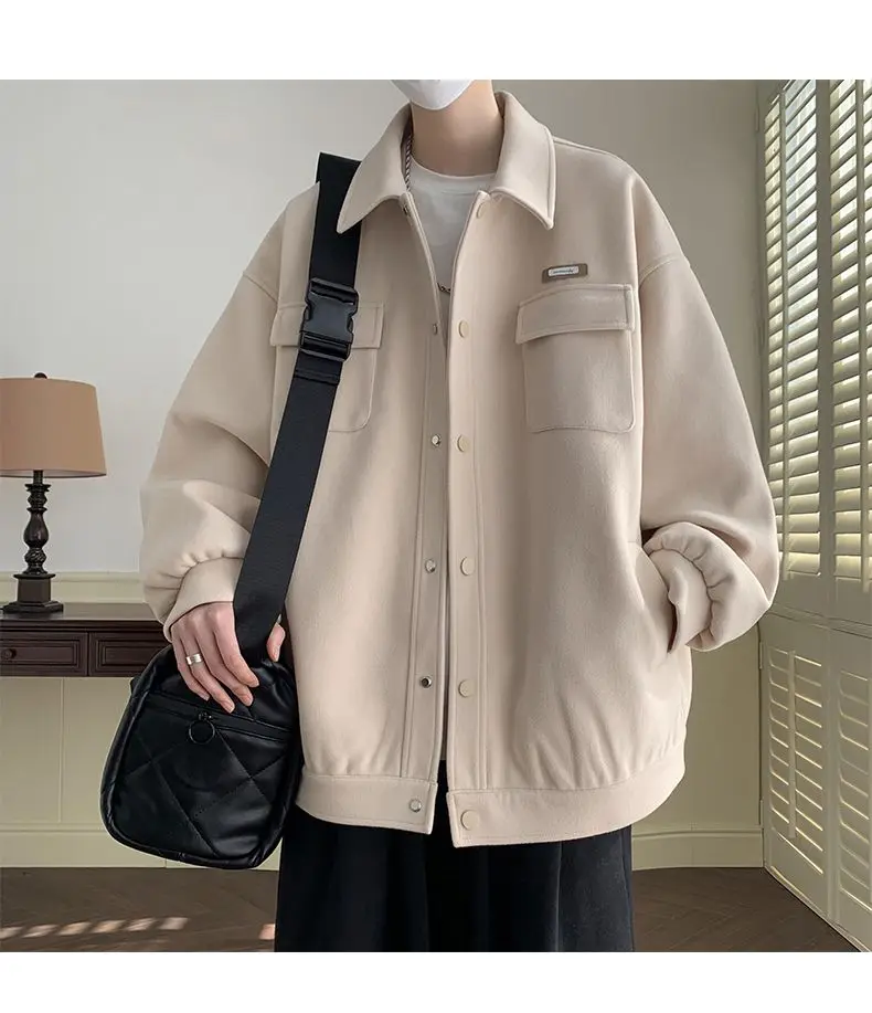 All Match Versatile Spring Autumn Fashion Men\'s Solid Casual Shirt Loose Pockets Letters Jacket Coat Cool Boy Soft Solid Warm