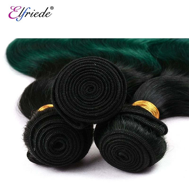 Elfriede Ombre 1B/Green Body Wave Hair Bundles with Frontal Brazilian Remy Human Hair Weaves 3 Bundles with Lace Frontal 13x4