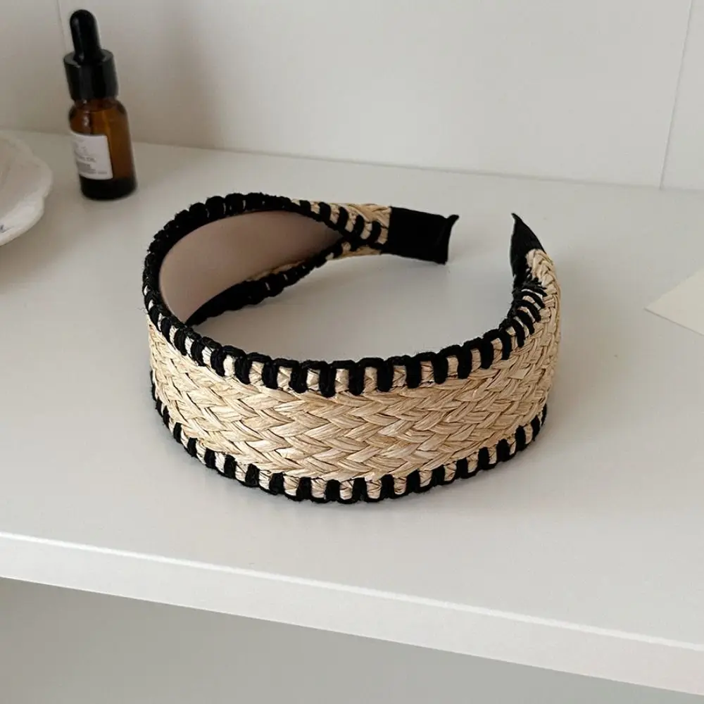 Wide Edge Straw Weave Headband Bohemia Vacation Style Raffia Grass Hairband Woven Korean Style Bohemian Style Hair Hoop Headwear