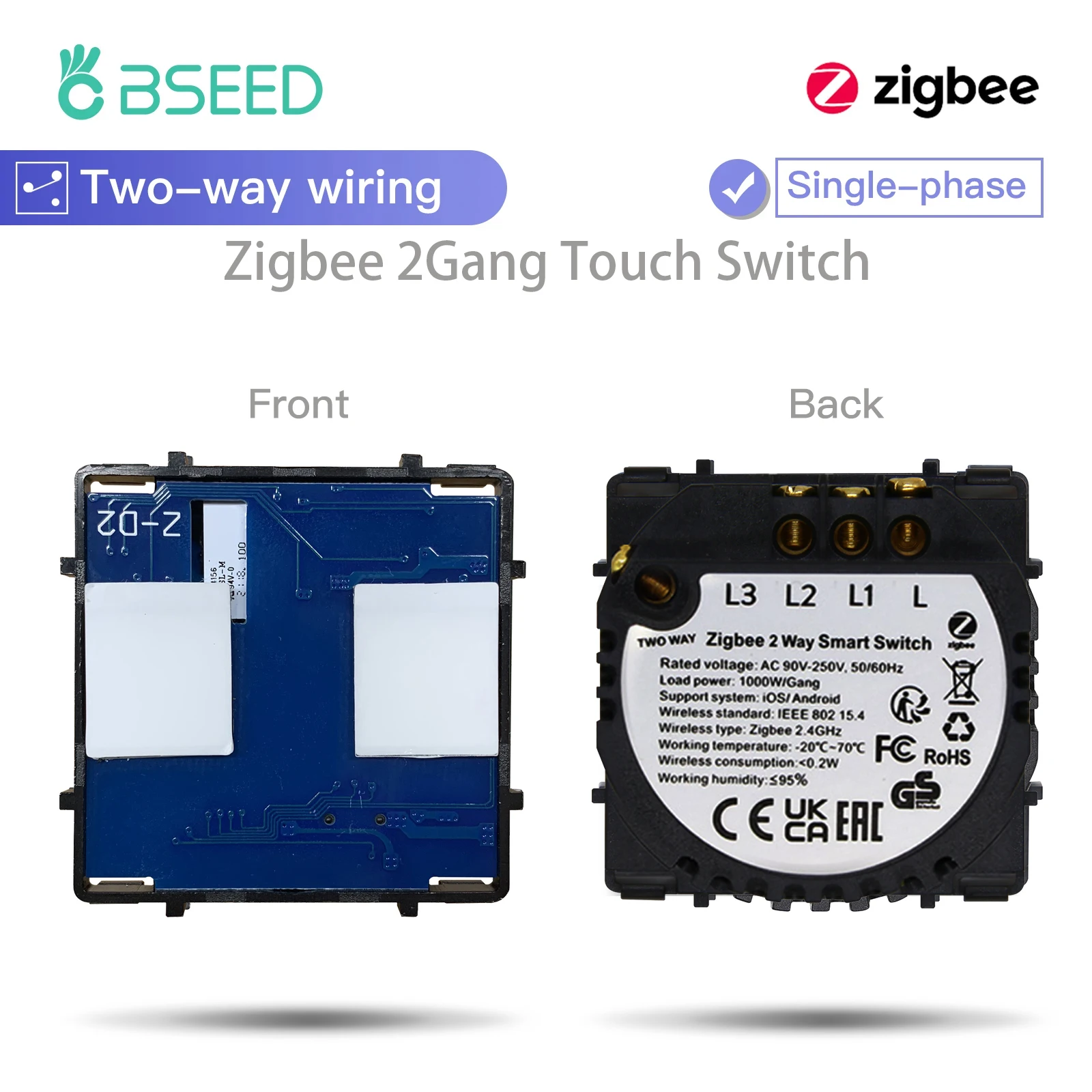 BSEED Zigbee Smart Switch 1/2/3Gang Touch Schakelaar Functie Deel 2Way Draad Met Normale Touch schakelaar Alexa Tuya Smart Life Control