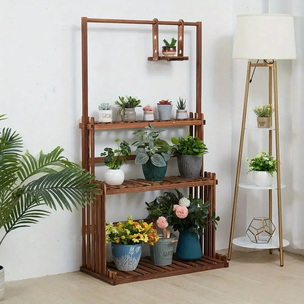 حامل نباتات خشبية، أوعية معلقة من 3 طبقات، رف زهور، عرض حديقة داخلي وخارجي #1