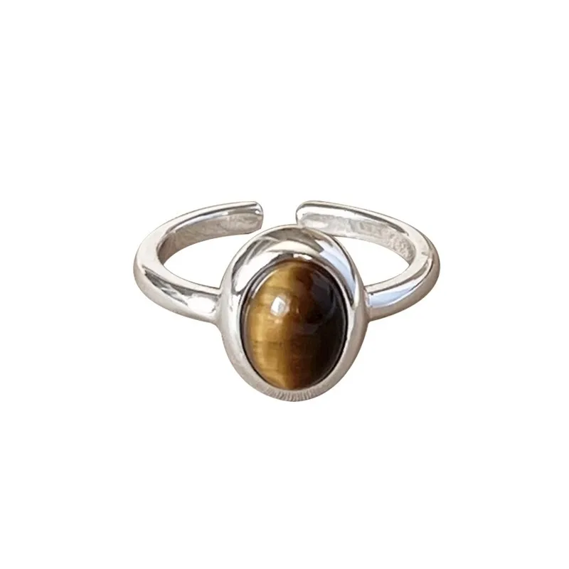 Women's 925 Sterling Silver Tigereye Ring, Retro Versatile Design