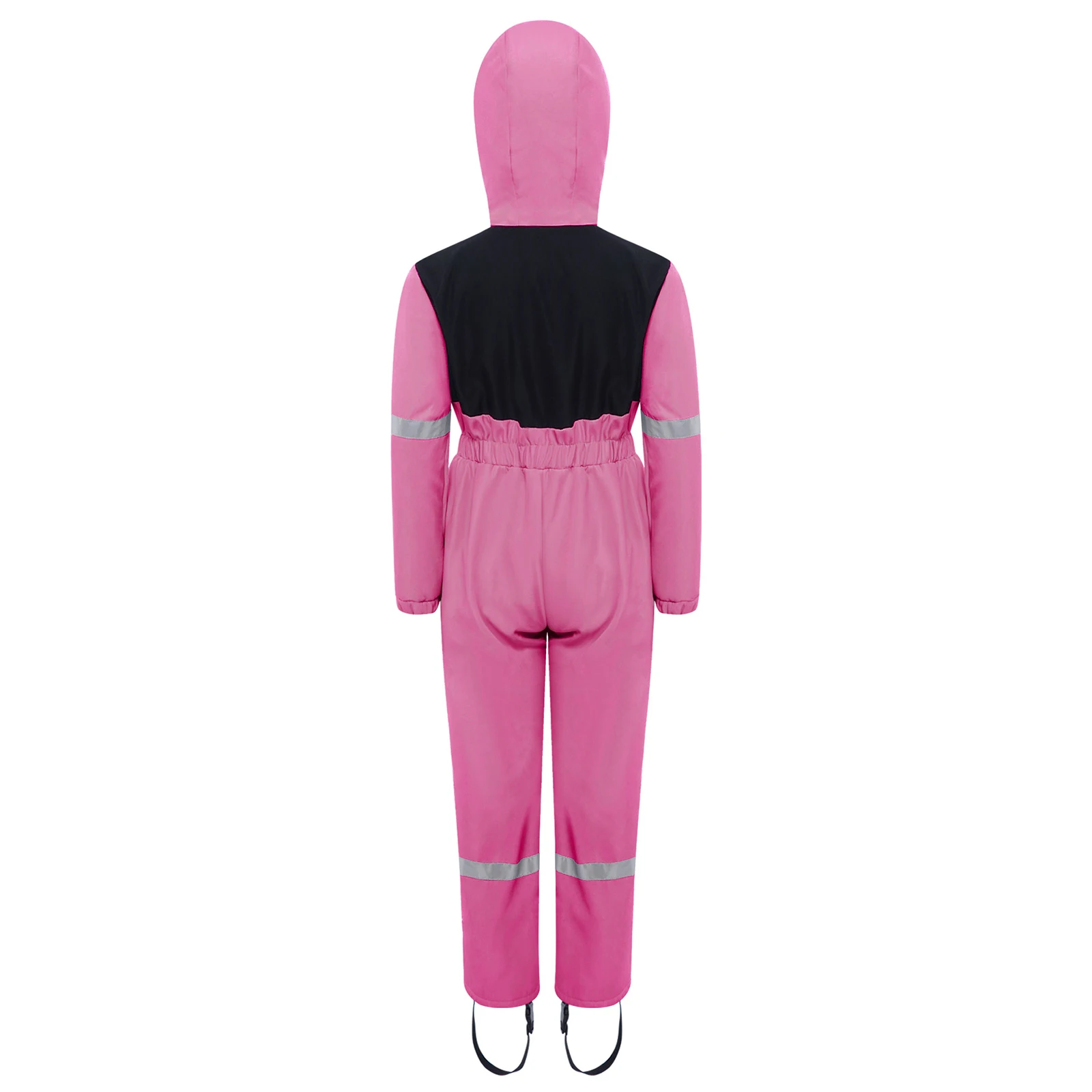 キッズガールズボーイズ反射ストリップスノースーツレタープリントスキーフード付きジャンプスーツ長袖スタンドカラー防水ボディスーツ