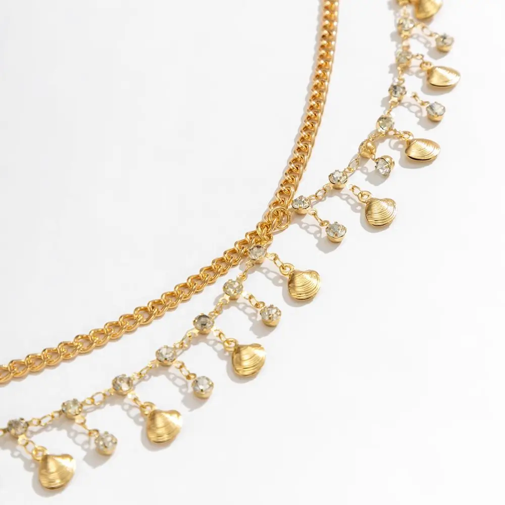 Metal Alloy Rhinestone Waist Chain Multilayer Belt Chain Crystal Belly Body Chain Waistband Gold Butterfly Shell Tassel Pendant