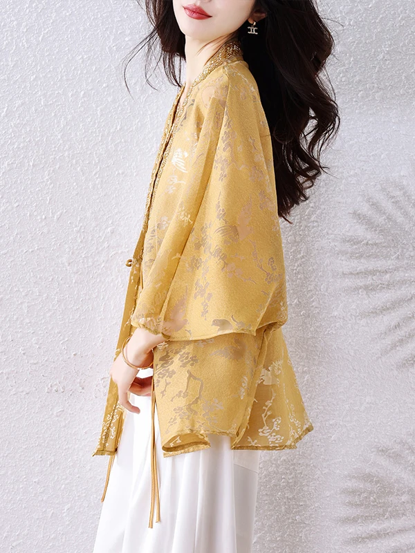 

New 2025 Women's Loose Batwing Sve Hollow out Jaet Chinese Sle Faionable Open Cardigan Summer ort Outerwear
