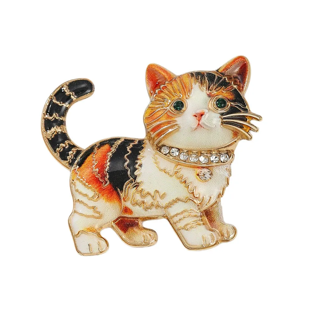 Cute Sitting Cat Brooches For Women Unisex 5-color Rhinestone Lovely Pets Kitty Animal Party Casual Brooch Pin Gifts