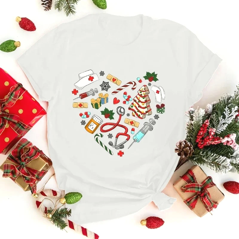 

Funny Christmas Nurse Love Print T-Shirt Women Summer Casual Short Sleeve TShirt Fashion Women Tops Soft Clothing