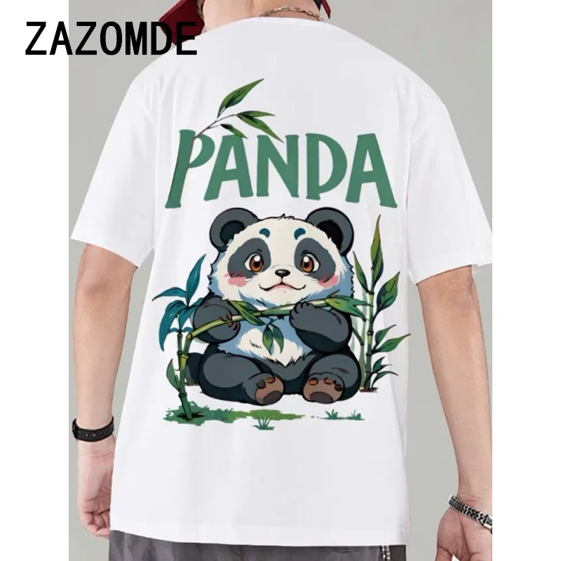 ZAZOMDE Fashion Cotton Man T-Shirts Kawaii Cartoons Panda Printed Short Sleeve Soft Loose O-Neck Tee Shirts Comfortable Clothes